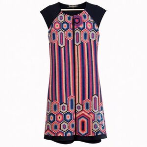 Geometric Print Shift Dress Desigual Sleeveless Colorful Mod Boho Dress
